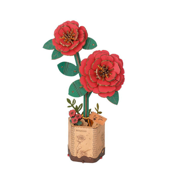 ROWOOD Red Camellia Wood Craft DIY Flower