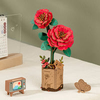 ROWOOD Red Camellia Wood Craft DIY Flower