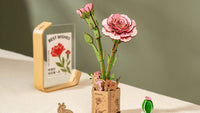 ROWOOD Pink Carnation Wood Craft DIY Flower 3D Puzzle