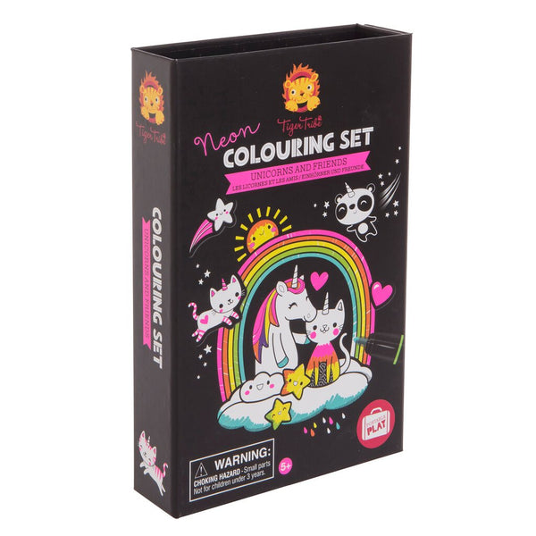 UNICORN & FRIEND NEON COLORING SET by Tiger Tribe