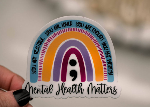 Mental Health Matters Rainbow Vinyl Stickers, 3x3 in