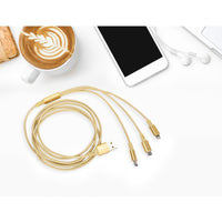 3-in-1 Charging Cable 6 Ft Nylon - Gold OR Black