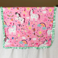 Pink Unicorn Chenille Girl Baby Blanket 32" x 32"