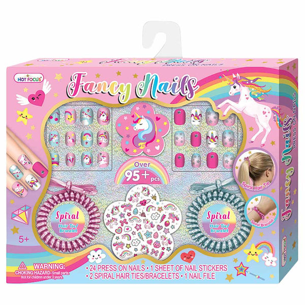 Unicorn Fancy Nails Gift Set with 24 Press-on Nails & Stickers