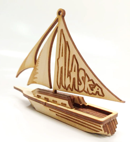 Alaska Sailboat Ornament Wooden 3D Puzzle Kit